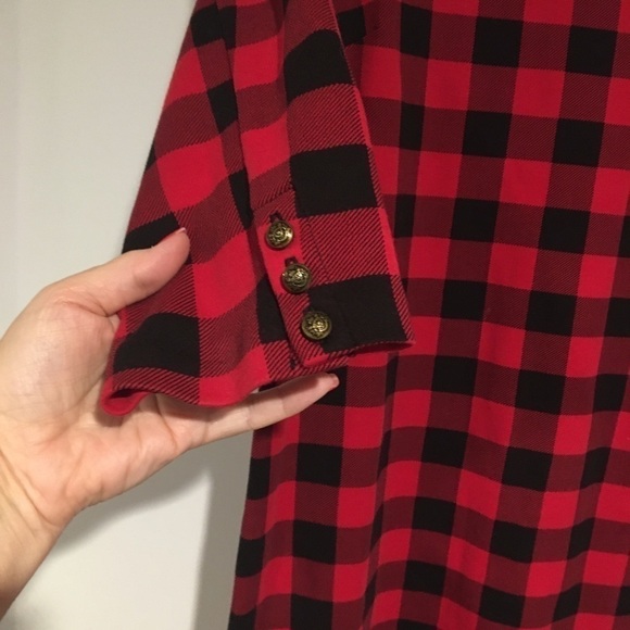 TALBOTS BUFFALO PLAID MOCK NECK KNIT COTTON SHIFT DRESS SZ MP - Picture 6 of 9